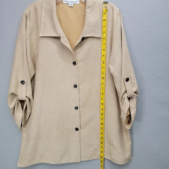 CAROLINE ROSE SUEDE BUTTON SHIRT, SIZE M - Picture 6 of 6